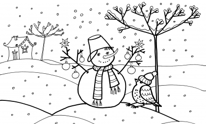 Онлайн раскраска Снеговик и Снегирь